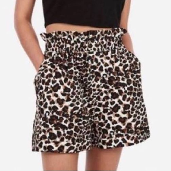 Shorts Nwt Express X Rocky Barnes Leopard Print Paperbag Shorts Brown